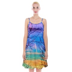 Pastel Plane Take-off Spaghetti Strap Velvet Dress by okhismakingart