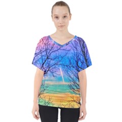 Pastel Plane Take-off V-neck Dolman Drape Top by okhismakingart