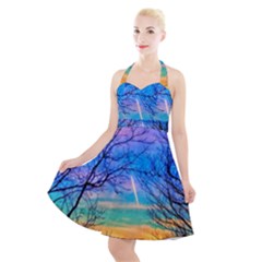 Pastel Plane Take-off Halter Party Swing Dress  by okhismakingart