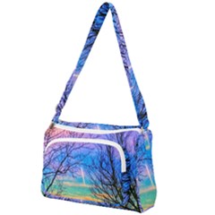 Pastel Plane Take-off Front Pocket Crossbody Bag by okhismakingart