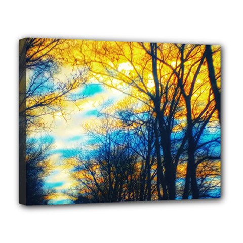 Yellow And Blue Forest Canvas 14  X 11  (stretched) by okhismakingart