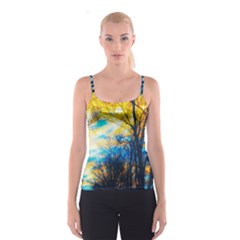 Yellow And Blue Forest Spaghetti Strap Top by okhismakingart