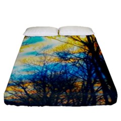 Yellow And Blue Forest Fitted Sheet (queen Size) by okhismakingart