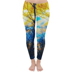 Yellow And Blue Forest Classic Winter Leggings by okhismakingart