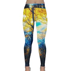 Yellow And Blue Forest Classic Yoga Leggings by okhismakingart