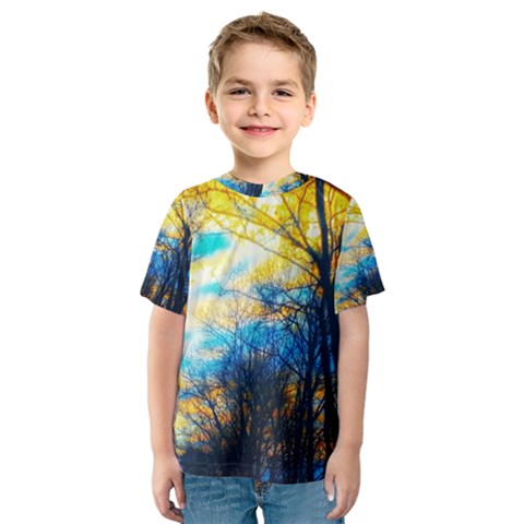 Yellow And Blue Forest Kids  Sport Mesh Tee by okhismakingart