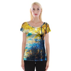 Yellow And Blue Forest Cap Sleeve Top by okhismakingart