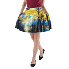 Yellow And Blue Forest A-line Pocket Skirt by okhismakingart