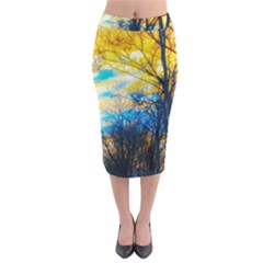 Yellow And Blue Forest Midi Pencil Skirt by okhismakingart