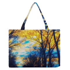 Yellow And Blue Forest Zipper Medium Tote Bag by okhismakingart