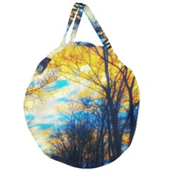 Yellow And Blue Forest Giant Round Zipper Tote by okhismakingart