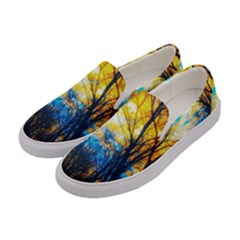 Yellow And Blue Forest Women s Canvas Slip Ons by okhismakingart