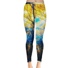 Yellow And Blue Forest Inside Out Leggings by okhismakingart