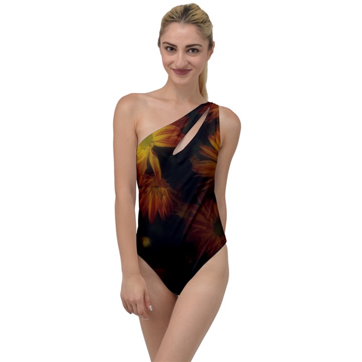 Red Striped Flowers To One Side Swimsuit