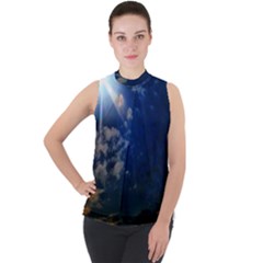 Sunny Day Mock Neck Chiffon Sleeveless Top