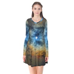 Rainbow Sun Long Sleeve V-neck Flare Dress