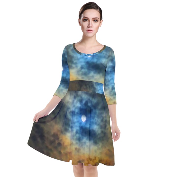 Rainbow Sun Quarter Sleeve Waist Band Dress