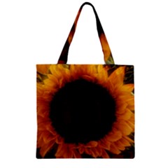 Single Sunflower Zipper Grocery Tote Bag by okhismakingart