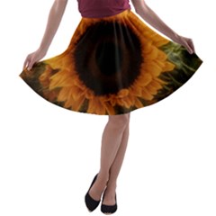 Single Sunflower A-line Skater Skirt by okhismakingart