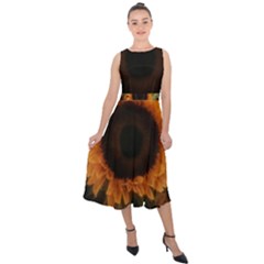 Single Sunflower Midi Tie-back Chiffon Dress by okhismakingart