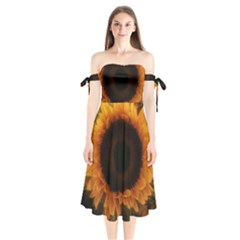 Single Sunflower Shoulder Tie Bardot Midi Dress by okhismakingart