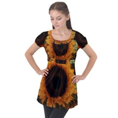 Single Sunflower Puff Sleeve Tunic Top by okhismakingart