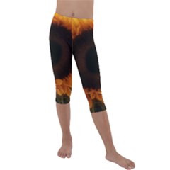 Single Sunflower Kids  Lightweight Velour Capri Leggings  by okhismakingart