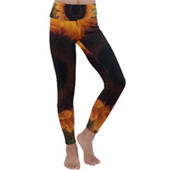 Single Sunflower Kids  Lightweight Velour Classic Yoga Leggings by okhismakingart