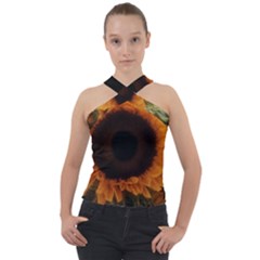 Single Sunflower Cross Neck Velour Top