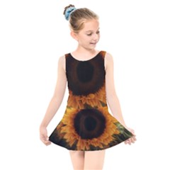 Single Sunflower Kids  Skater Dress Swimsuit by okhismakingart