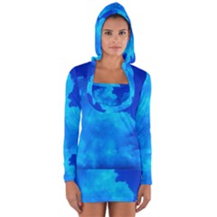 Deep Blue Clouds Long Sleeve Hooded T-shirt by okhismakingart