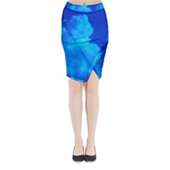 Deep Blue Clouds Midi Wrap Pencil Skirt by okhismakingart