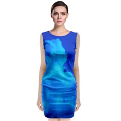 Deep Blue Clouds Sleeveless Velvet Midi Dress by okhismakingart