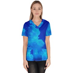 Deep Blue Clouds Women s V-neck Scrub Top by okhismakingart