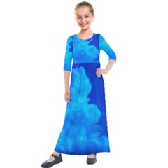 Deep Blue Clouds Kids  Quarter Sleeve Maxi Dress by okhismakingart