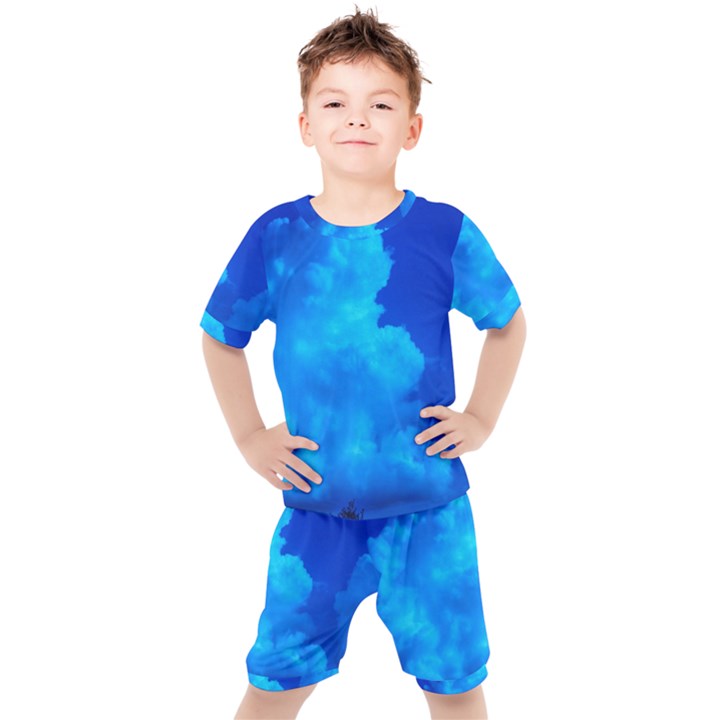 Deep Blue Clouds Kids  Tee and Shorts Set