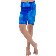 Deep Blue Clouds Kids  Lightweight Velour Cropped Yoga Leggings