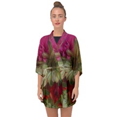 Grainy Green Flowers Half Sleeve Chiffon Kimono by okhismakingart