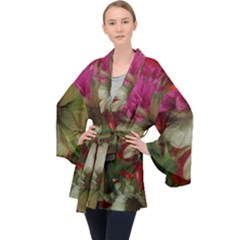 Grainy Green Flowers Velvet Kimono Robe by okhismakingart