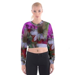 Grainy Green Flower (with Blue Tint) Cropped Sweatshirt by okhismakingart