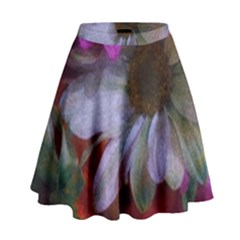 Grainy Green Flower (with Blue Tint) High Waist Skirt by okhismakingart