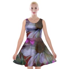 Grainy Green Flower (with Blue Tint) Velvet Skater Dress by okhismakingart