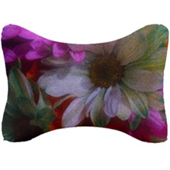 Grainy Green Flower (with Blue Tint) Seat Head Rest Cushion by okhismakingart