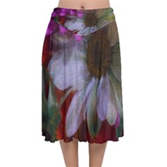 Grainy Green Flower (with Blue Tint) Velvet Flared Midi Skirt by okhismakingart