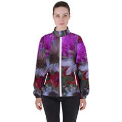 Grainy Green Flower (with Blue Tint) Women s High Neck Windbreaker by okhismakingart