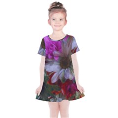 Grainy Green Flower (with Blue Tint) Kids  Simple Cotton Dress by okhismakingart