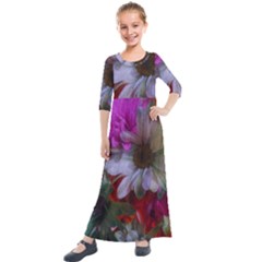 Grainy Green Flower (with Blue Tint) Kids  Quarter Sleeve Maxi Dress by okhismakingart