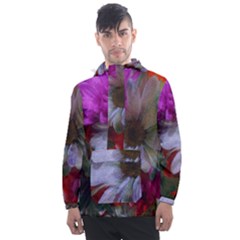 Grainy Green Flower (with Blue Tint) Men s Front Pocket Pullover Windbreaker by okhismakingart