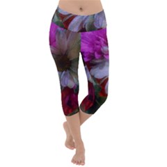 Grainy Green Flower (with Blue Tint) Lightweight Velour Capri Yoga Leggings by okhismakingart