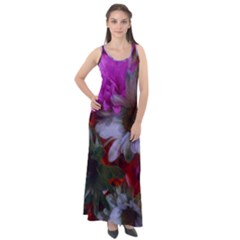 Grainy Green Flower (with Blue Tint) Sleeveless Velour Maxi Dress